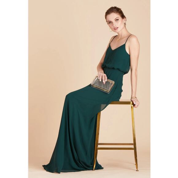 Birdy Grey Emerald Green Gwennie Dress Womens L Chiffon Sleeveless Maxi V-Neck - Picture 4 of 12